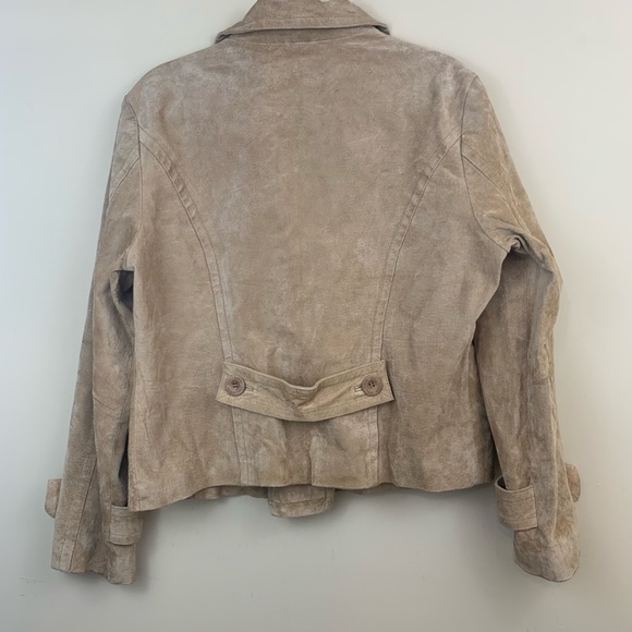 camel brown suede/leather double breasted coat - Picture 2 of 9